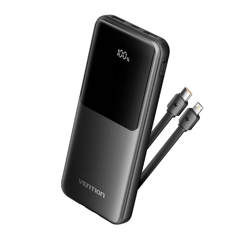Powerbank 10000mAh Vention FHOB0/ 22.5W/ Negra/ Incluye Cable USB TIpo-C y Lightning Powerbank 10000mAh Vention FHOB0/ 22.5W/ Negra/ Incluye Cable USB TIpo-C y Lightning