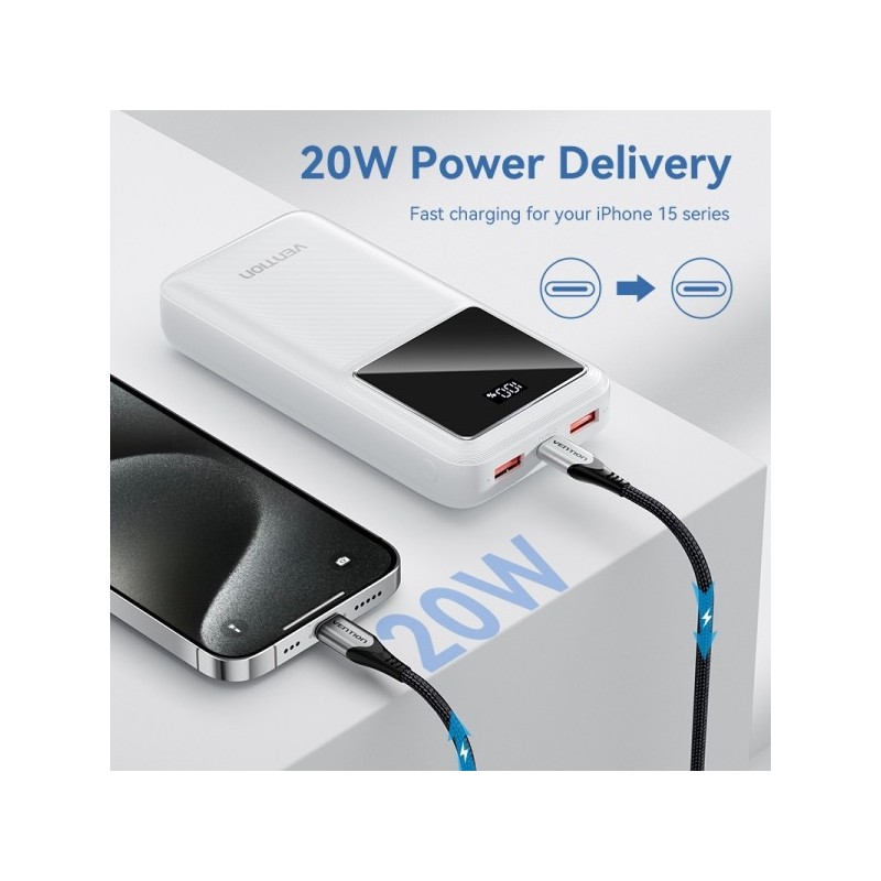 Powerbank 20000mAh Vention 22.5W USB (C+A+A) con Pantalla LED - Color Negro Powerbank 20000mAh Vention 22.5W USB (C+A+A) con Pantalla LED - Color Negro