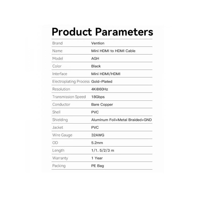 Cable HDMI Macho a Mini HDMI Macho 2.0 4K Vention - 3m - Color Negro Cable HDMI Macho a Mini HDMI Macho 2.0 4K Vention - 3m - Color Negro