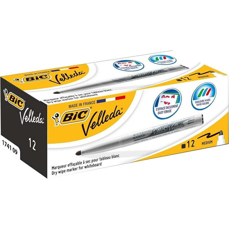 Bic Velleda 1741 Marcador para Pizarra - Punta de 4.5 mm - Color Negro - Caja de 12 unidades Bic Velleda 1741 Marcador para Pizarra - Punta de 4.5 mm - Color Negro - Caja de 12 unidades