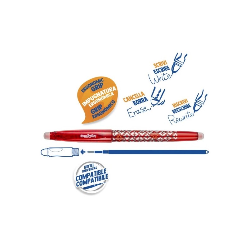 Bolígrafos Borrables Carioca Oops Pop - Punta de 0.7mm - Doble Goma - Color Rojo - Caja de 12 unidades Bolígrafos Borrables Carioca Oops Pop - Punta de 0.7mm - Doble Goma - Color Rojo - Caja de 12 unidades