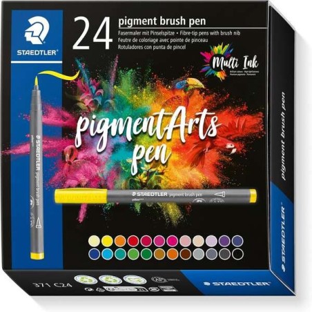 Pack de 24 Rotuladores Staedtler 371 Punta de Pincel Suave - Colores Vivos y Brillantes - Primera Calidad