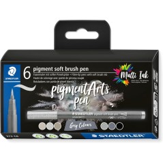 Pack de 6 Rotuladores Punta de Pincel Suave Staedtler 372 - Colores Grises Surtidos