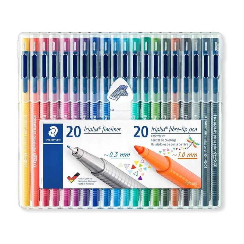 Pack de 40 Rotuladores Staedtler Triplus 20 Punta Fina 0.3mm + 20 Punta Fibra 1mm Pack de 40 Rotuladores Staedtler Triplus 20 Punta Fina 0.3mm + 20 Punta Fibra 1mm