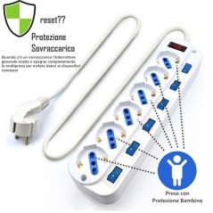 Regleta 6 Enchufes Schuko - 16A con interruptores - 3m - Blanca