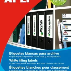Pack de 100 Etiquetas adhesivas blancas 190x61mm Apli